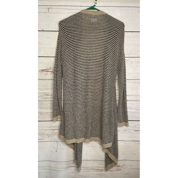 Eileen Fisher Boucle Stripe Cascading Open Front Cardigan  Women Size L Gray/Tan - Picture 8 of 12